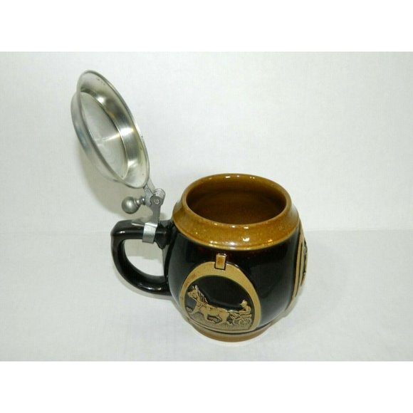 Vintage Gerzit Mug Stein Pewter Lid Horse Racing Shoe W Germany 5.25" Brown - Picture 4 of 5